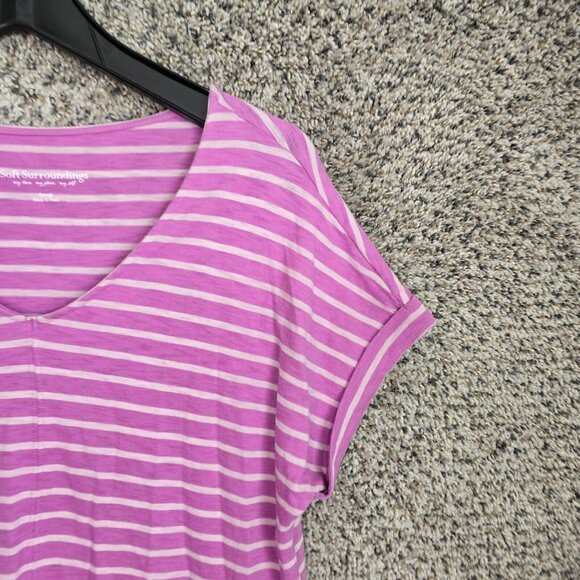Soft Surroundings Top Womens Small Purple Striped Cuffed Sleeve Cotton Casual - Picture 2 of 7